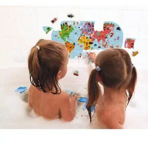 Janod - 28 pcs Explorers World Map Bath Puzzle-Carte des explorateurs du bain
